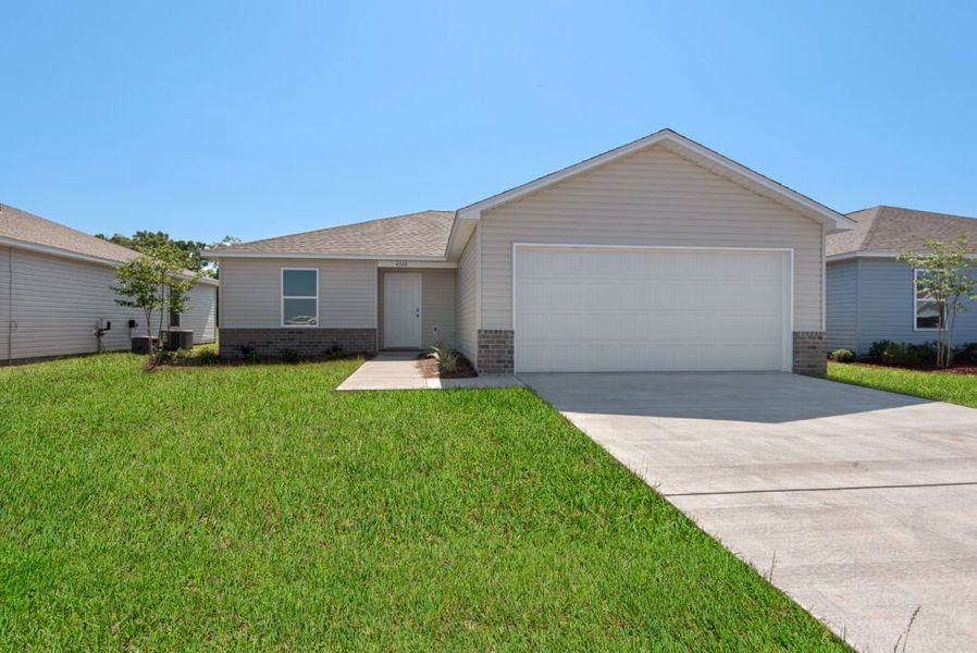 Representative exterior photo of a completed home built from the Maddox by Holiday Builders in Floridatown, Pace, FL (Image 8).