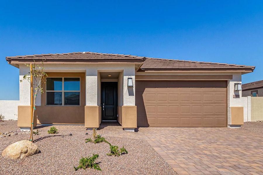 Representative exterior photo of a completed home built from the Zafiro by Taylor Morrison in CantaMia at Estrella 55+, Goodyear, AZ (Image 19).
