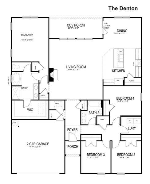 2D floor plan layout for the Denton by D.R. Horton in Grandview at Lanier, Dawsonville, GA (Image 3).