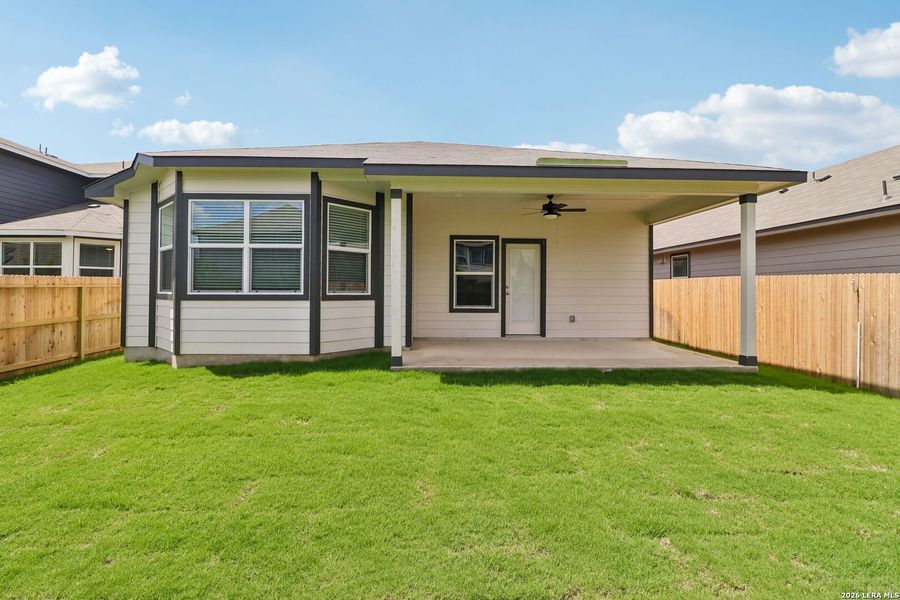 Exterior details and patio area of a home in Estancia Ranch - Premier Series, San Antonio (Image 28).