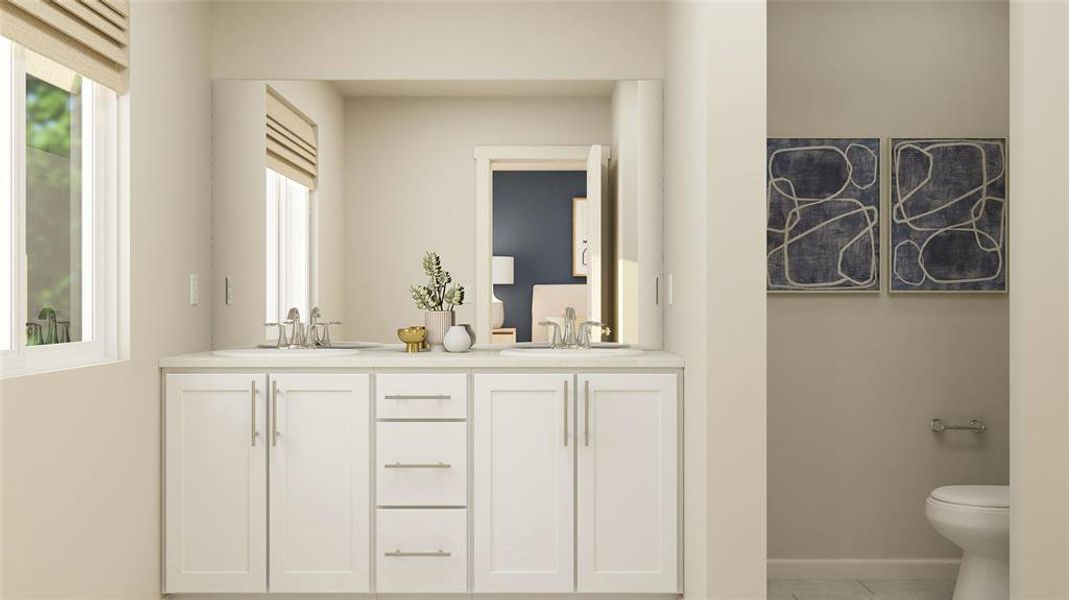 Full bath with double vanity and toilet Full bath with double vanity and toilet