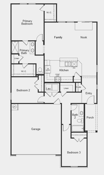 2D floor plan layout for the Plan 1560 by KB Home in Freeman Farms, Youngsville, NC (Image 4).