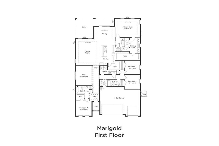 2D floor plan layout for the Marigold by DRB Homes in Haven at Diamond Springs, Jacksonville, FL (Image 3). 2D floor plan layout for the Marigold by DRB Homes in Haven at Diamond Springs, Jacksonville, FL (Image 3).