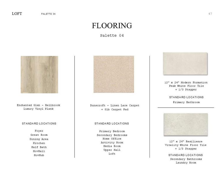 Loft Look Palette 6: Flooring Selection Sheet (*Artist rendering used for illustration purposes only.) Loft Look Palette 6: Flooring Selection Sheet (*Artist rendering used for illustration purposes only.)