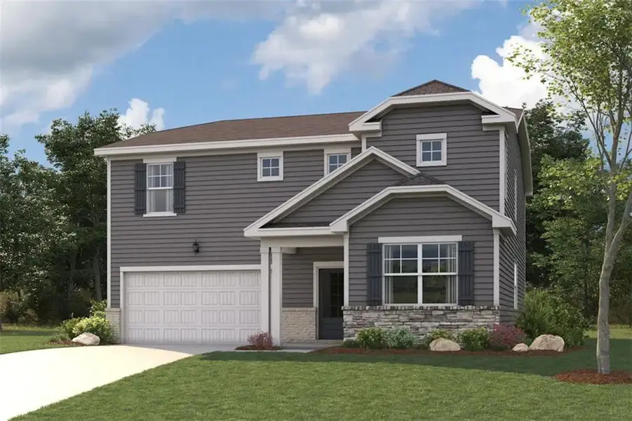 Front exterior of a new home in Hawthorne Reserve, Dallas, GA, highlighting curb appeal (Image 10). Front exterior of a new home in Hawthorne Reserve, Dallas, GA, highlighting curb appeal (Image 10).