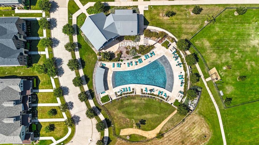 Bird's eye view of a pool area