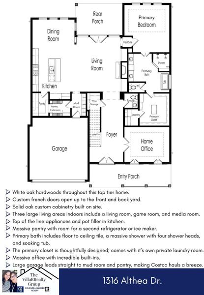 Media room, two laundry rooms, oversized pantry, wine storage niche, 3 outdoor living spaces and so much more make this home unique