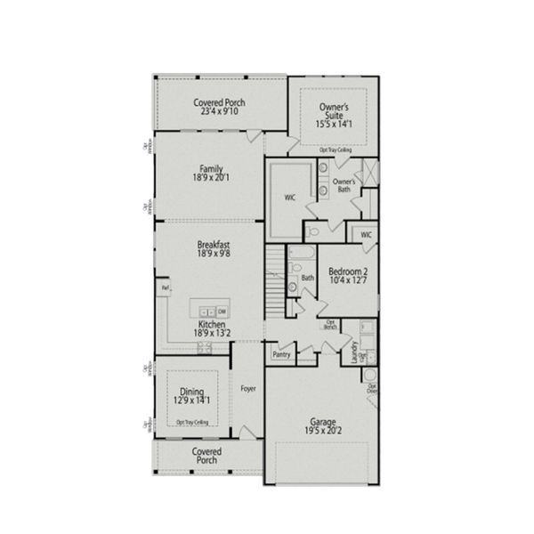 2D floor plan layout for the Birch II A by Davidson Homes LLC in Montrose, Aberdeen, NC (Image 2).
