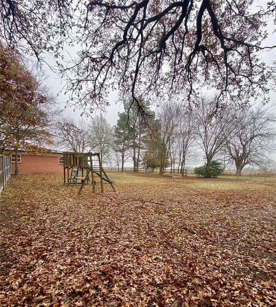 Play set in large backyard Play set in large backyard