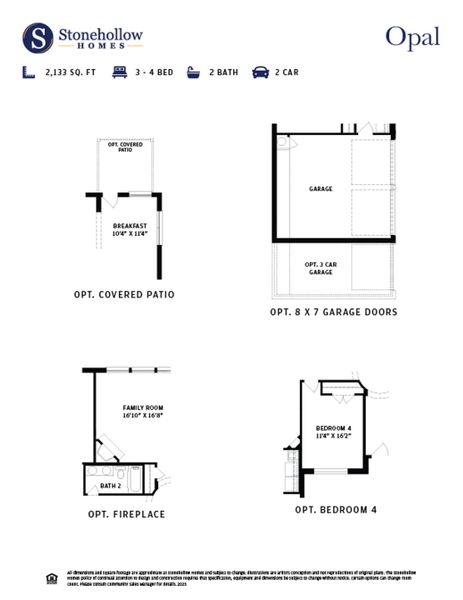 2D floor plan layout for the Opal by Stonehollow Homes in Estates At Baker Park, Sherman, TX (Image 4).