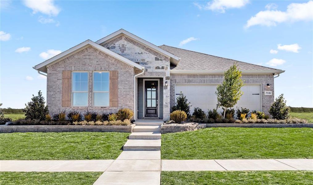Front exterior of a new home in Burgess Meadows, Cleburne, TX, highlighting curb appeal (Image 1). Front exterior of a new home in Burgess Meadows, Cleburne, TX, highlighting curb appeal (Image 1).