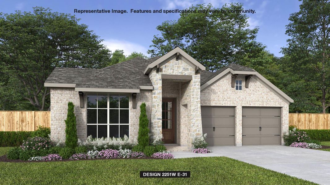 View of front of home with stone siding, brick siding, driveway, and a garage View of front of home with stone siding, brick siding, driveway, and a garage