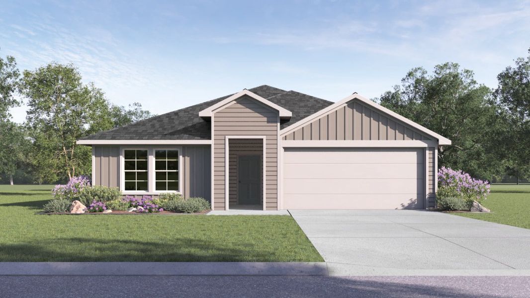 Representative exterior photo of a completed home built from the The Kingston by D.R. Horton in Carillon, Manor, TX (Image 4).