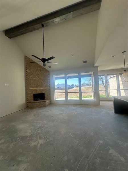 Living with cathedral ceilings and stained beam