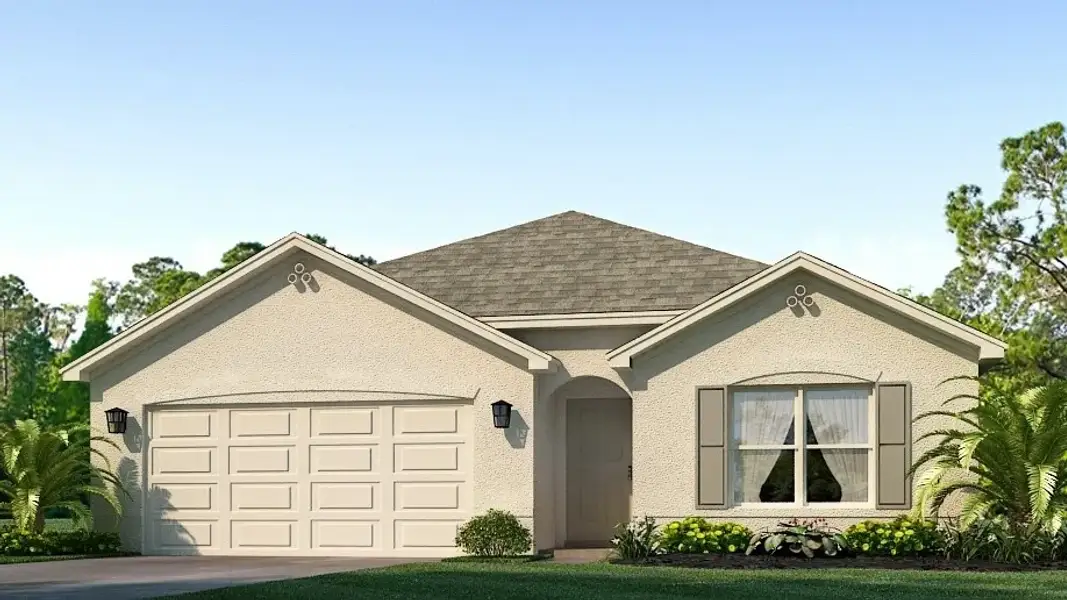 Front exterior of a new home in Rye Crossing, Parrish, FL, highlighting curb appeal (Image 2). Front exterior of a new home in Rye Crossing, Parrish, FL, highlighting curb appeal (Image 2).