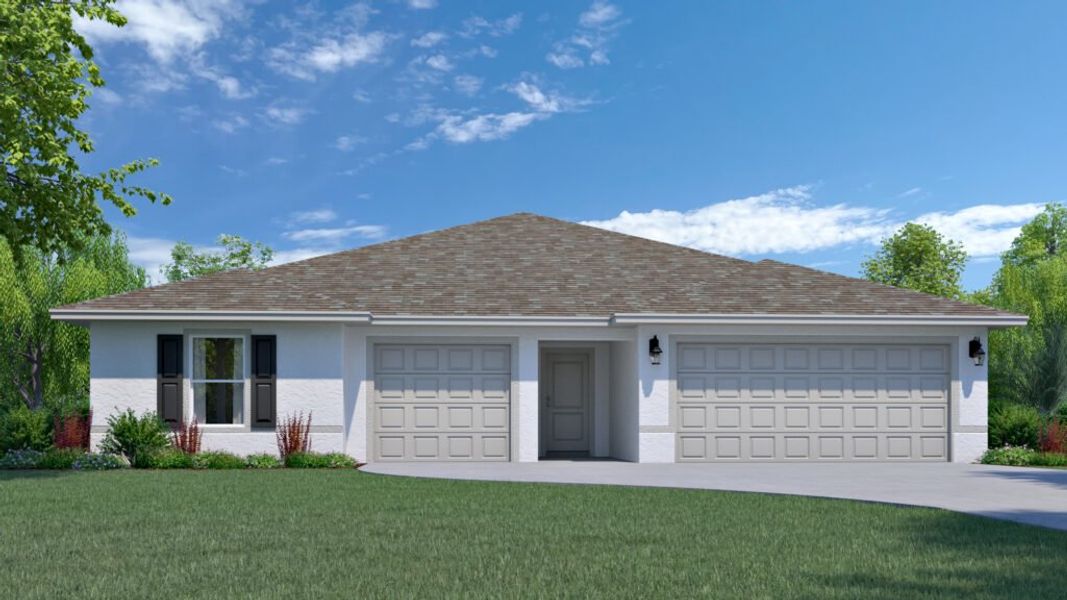 Representative exterior photo of a completed home built from the Legacy by Holiday Builders in Sebastian Highlands, Sebastian, FL (Image 1). Representative exterior photo of a completed home built from the Legacy by Holiday Builders in Sebastian Highlands, Sebastian, FL (Image 1).