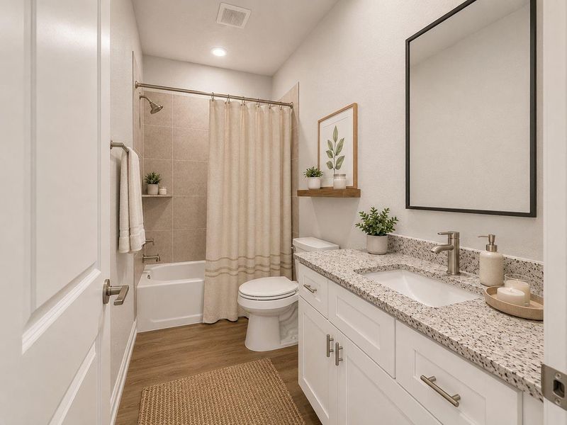 Secondary Bathroom#3. Virtual staging for reference to showcase the floor plan potential.