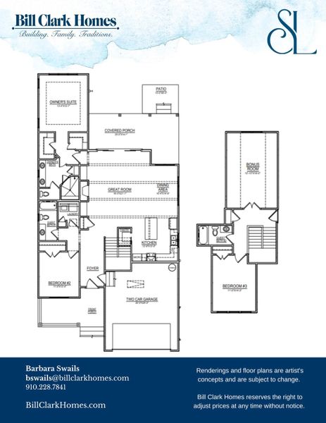 2D floor plan layout of this home in Sidbury Landing, Wilmington, NC (Image 3).