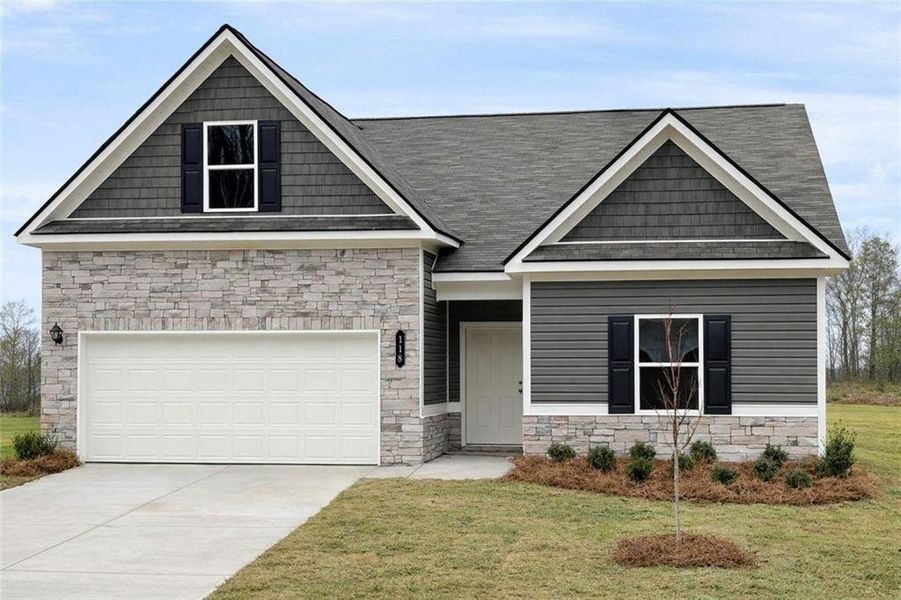 Front exterior of a new home in Sycamore Crest, Calhoun, GA, highlighting curb appeal (Image 1). Front exterior of a new home in Sycamore Crest, Calhoun, GA, highlighting curb appeal (Image 1).