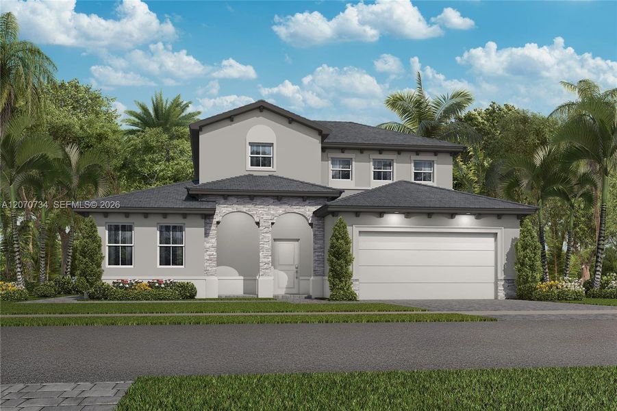 Front exterior of a new home in , Miami, FL, highlighting curb appeal (Image 1). Front exterior of a new home in , Miami, FL, highlighting curb appeal (Image 1).