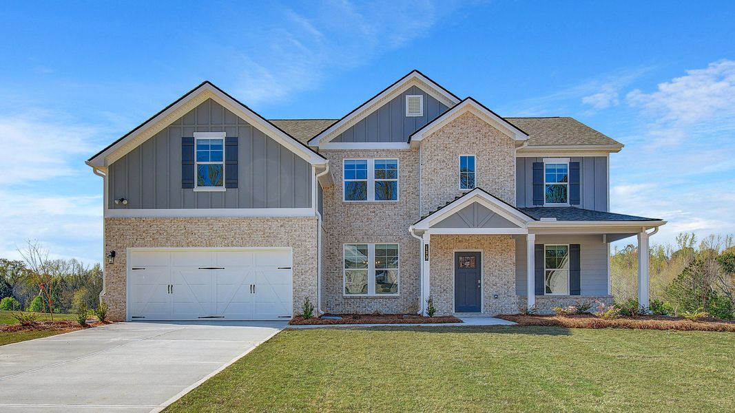 Representative exterior photo of a completed home built from the Meridian II by DRB Homes in Copperfield, Locust Grove, GA (Image 22).