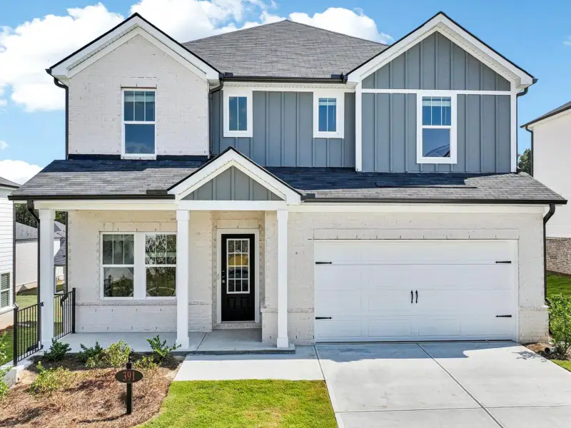 Representative exterior photo of a completed home built from the Johnson by Meritage Homes in Parkside at Grayson, Grayson, GA (Image 1). Representative exterior photo of a completed home built from the Johnson by Meritage Homes in Parkside at Grayson, Grayson, GA (Image 1).