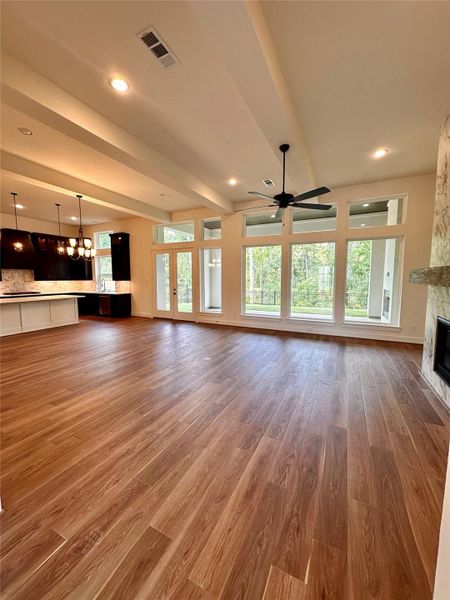 Great Room with a view to the woods and water. Great Room with a view to the woods and water.