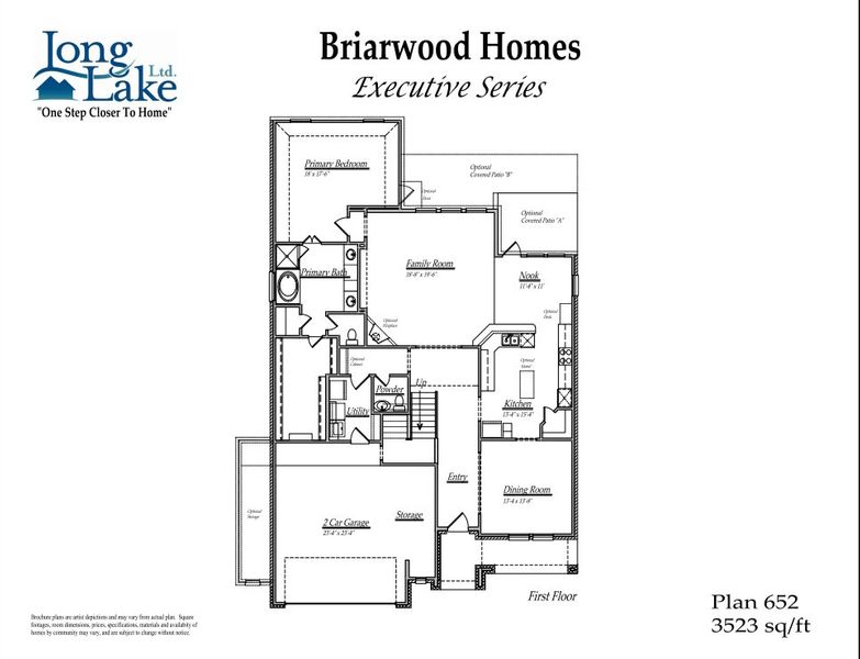 2D floor plan layout for the 652 by Long Lake Ltd. in Sunterra Lakes, Brookshire, TX (Image 4).
