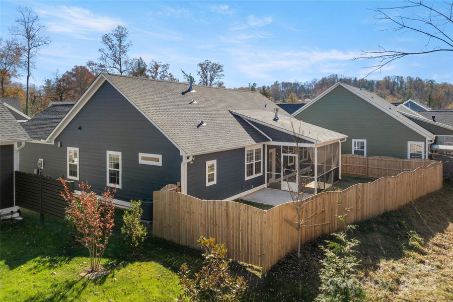 Fenced in backyard. Fenced in backyard.