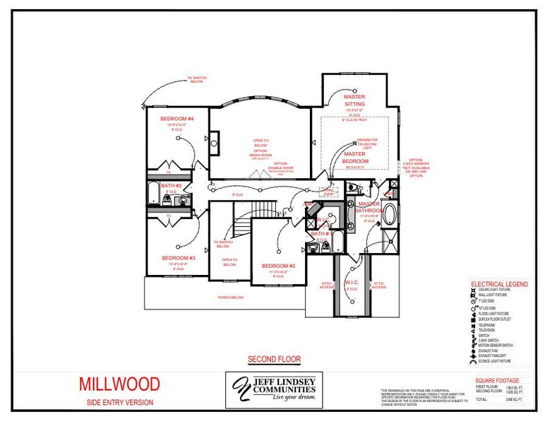 2D floor plan layout for the Millwood F by Jeff Lindsey Communities in Bernhard Farms, Fayetteville, GA (Image 3).
