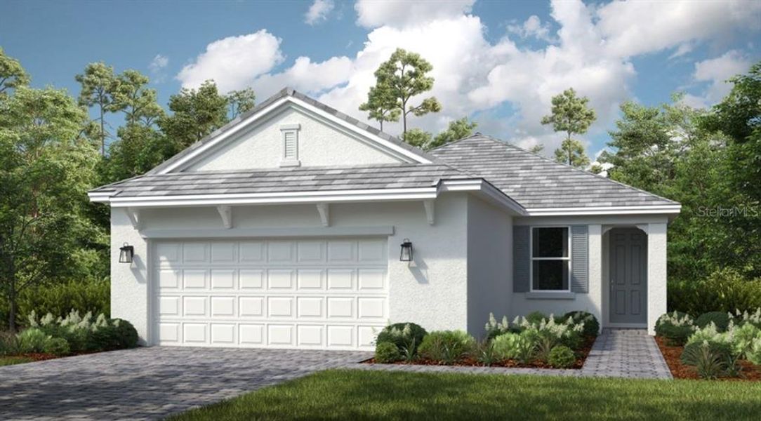 Front exterior of a new home in Esplanade at Coasterra, Palmetto, FL, highlighting curb appeal (Image 1).