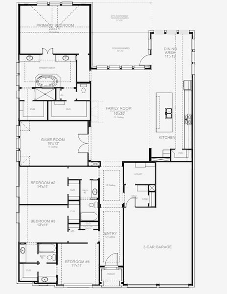 2D floor plan layout for the 2916W by Perry Homes in Two Step Farm 60', Montgomery, TX (Image 4). 2D floor plan layout for the 2916W by Perry Homes in Two Step Farm 60', Montgomery, TX (Image 4).