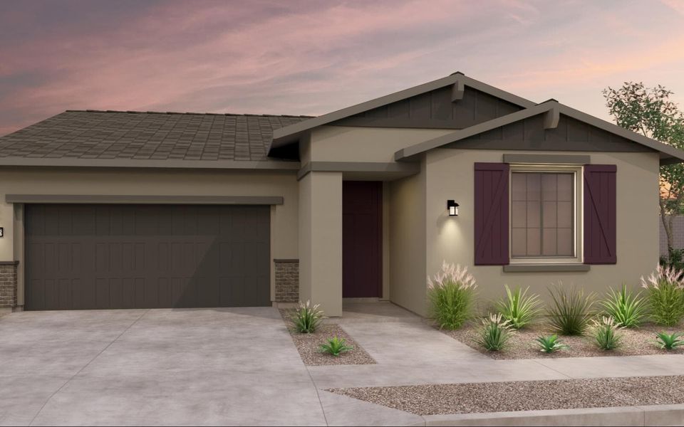 Representative exterior photo of a completed home built from the Marigold by Brookfield Residential in Wildflower at Blossom Rock, Apache Junction, AZ (Image 8).