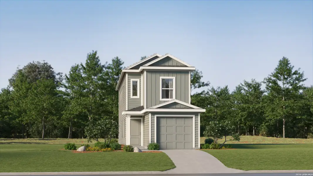 Front exterior of a new home in Stone Garden, Elmendorf, TX, highlighting curb appeal (Image 20).