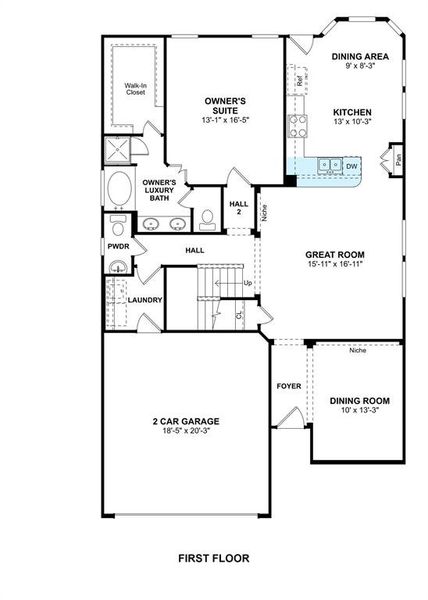 The Palmer II floor plan by K. Hovnanian Homes. 1st Floor shown. *Prices, plans, dimensions, features, specifications, materials, and availability of homes or communities are subject to change without notice or obligation.