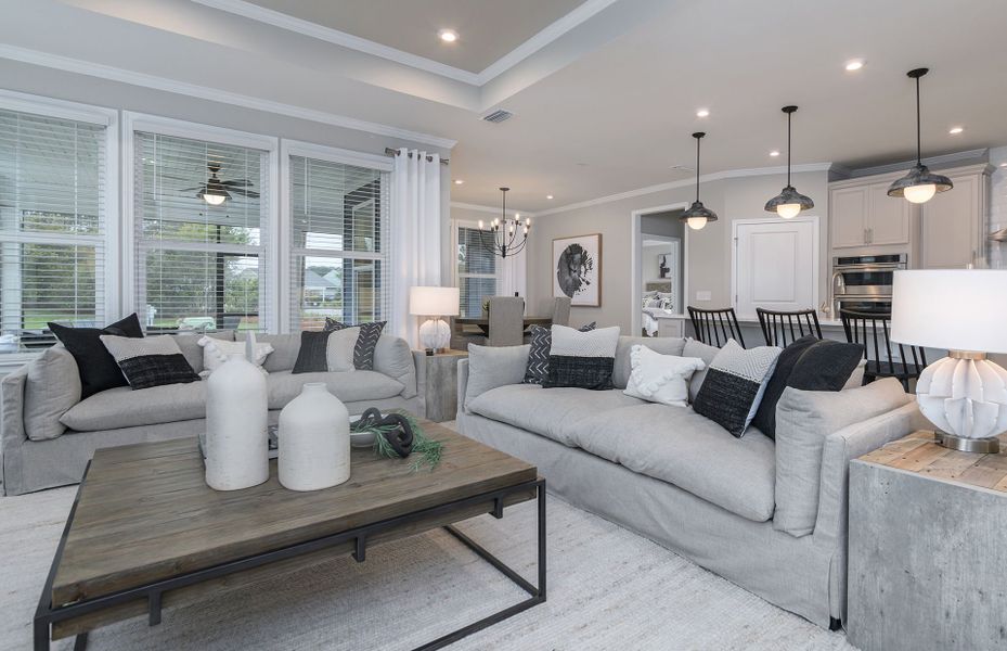 Luxurious Gathering Room with plenty of space for large couches and beautiful décor.