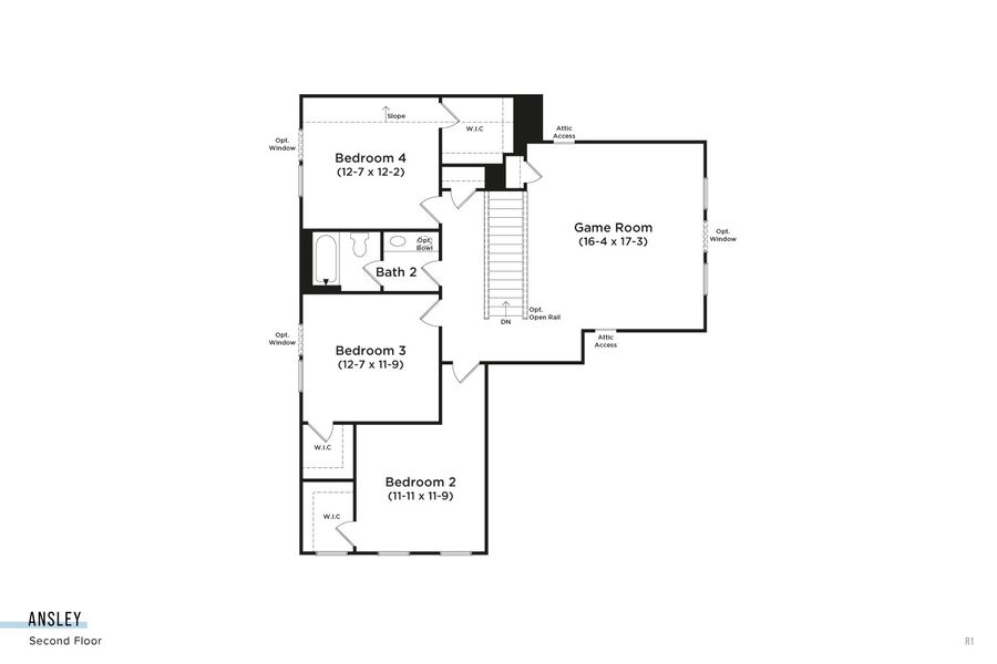2D floor plan layout for the Ansley by DRB Homes in Riley Farms, Rockvale, TN (Image 38).