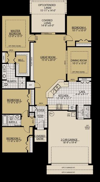 2D floor plan layout for the Sweetwater by William Ryan Homes in Myers Estates, Seffner, FL (Image 4).