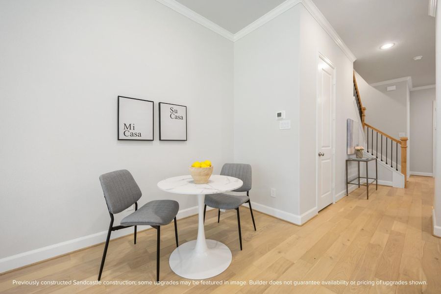 This cozy nook offers the perfect spot for morning coffee or casual meals. Need more space? Transform this area into a stylish wine bar or coffee station to suit your lifestyle. (Upgrade available.) This cozy nook offers the perfect spot for morning coffee or casual meals. Need more space? Transform this area into a stylish wine bar or coffee station to suit your lifestyle. (Upgrade available.)