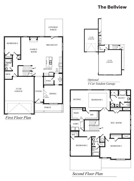 2D floor plan layout for the BELLVIEW by D.R. Horton in Haven Abbey, Cumming, GA (Image 3).