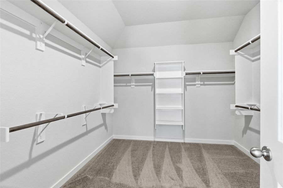 Spacious closet with light carpet