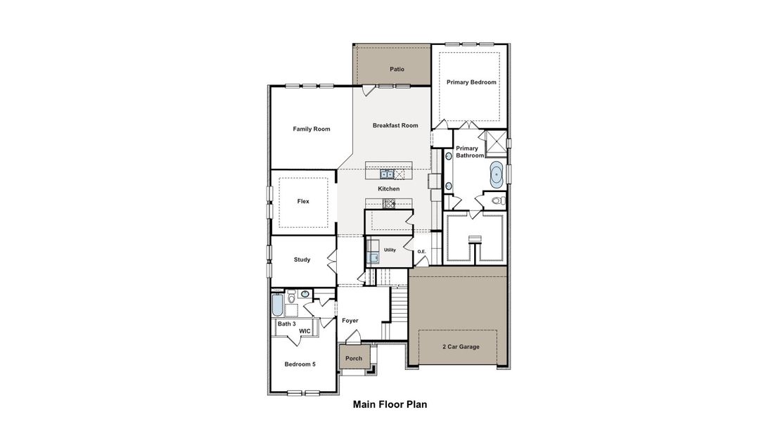 2D floor plan layout for the Roosevelt II 5237 by GFO Home in Wellington, Haslet, TX (Image 3).