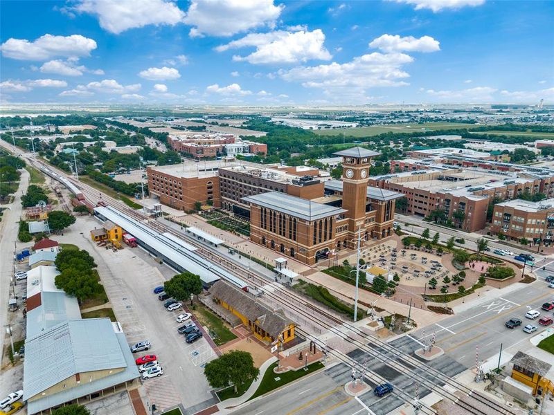 View of the Train station, Harvest Hall, Peace Plaza and the back lawn of Hotel Vin