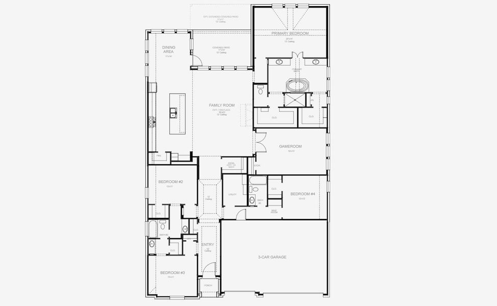 2D floor plan layout for the 2895W by Perry Homes in Juniper Springs 60', Lockhart, TX (Image 3).