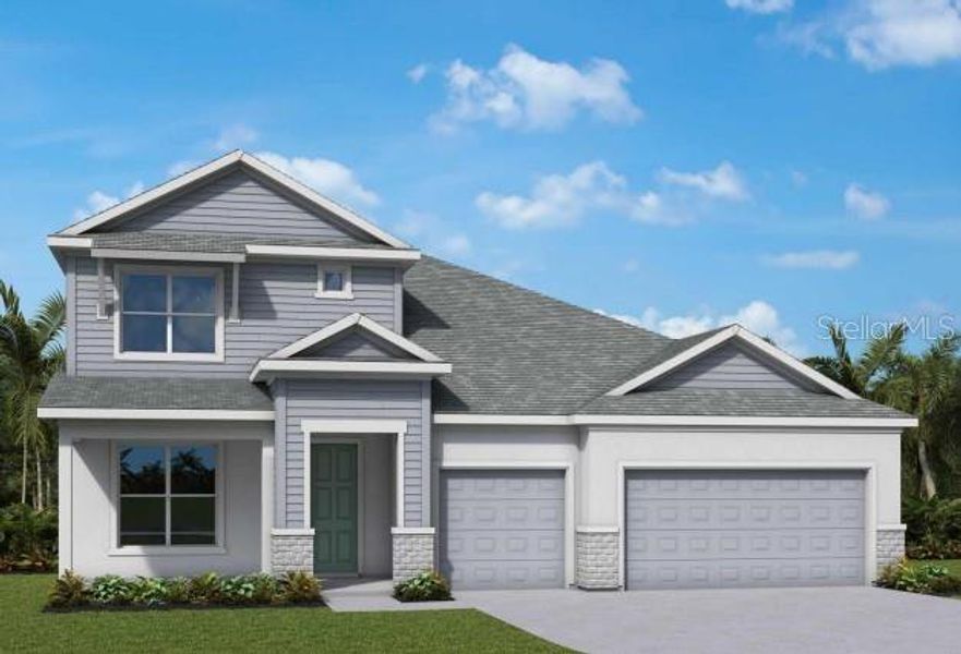 Front exterior of a new home in Coasterra, Palmetto, FL, highlighting curb appeal (Image 1).