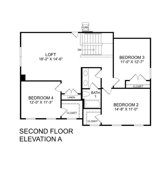 2D floor plan layout for the Greenwood by Ryan Homes in Lakes at Riverbend Single Family Homes, Navassa, NC (Image 2).