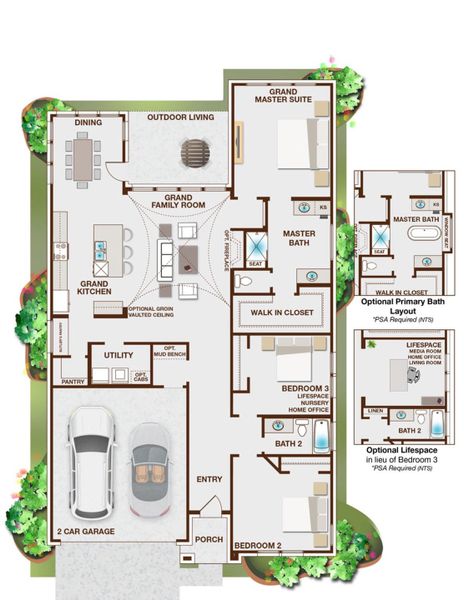 2D floor plan layout for the Whitehall II by Grand Homes in Prairie Ridge, Venus, TX (Image 4).