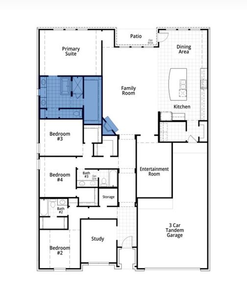 2D floor plan layout for the Canterbury Plan by Highland Homes in Mosaic: Artisan Series - 60ft Lots, Prosper, TX (Image 6).