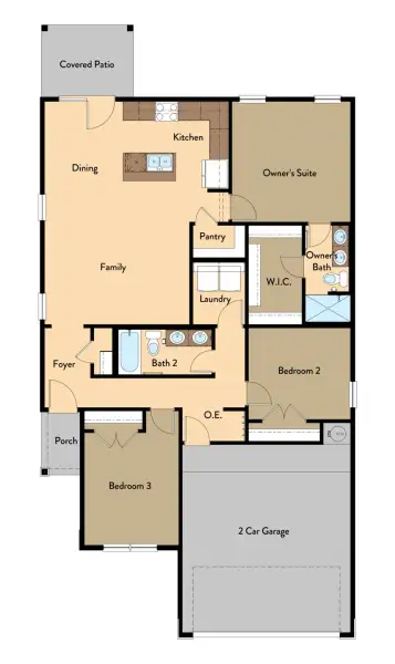 2D floor plan layout for the Desert Willow by View Homes in Paseo del Este, El Paso, TX (Image 4). 2D floor plan layout for the Desert Willow by View Homes in Paseo del Este, El Paso, TX (Image 4).