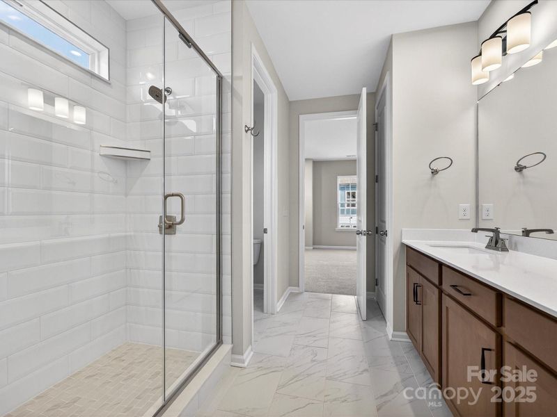 Semi Frameless Tiled Primary Shower.